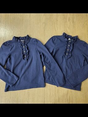Janie and Jack Navy Blue Preppy Ruffled Front Long-Sleeve Top Bundle Sz 7